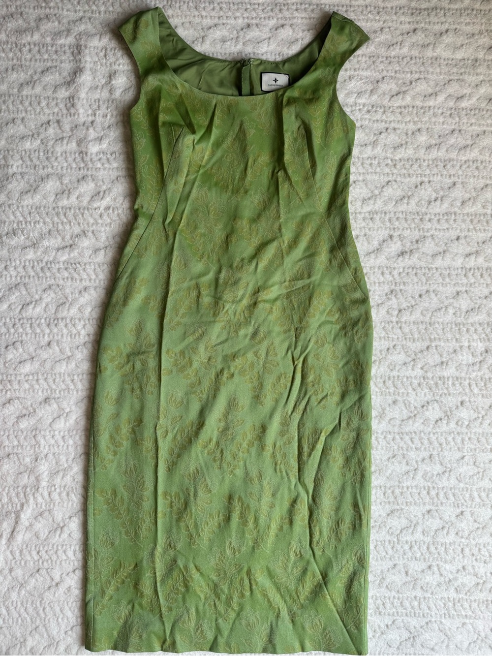 Tuckernuck Romy Midi Dress Tuileries Vine Green Stretch Jacquard Sheath Size 8 - Picture 2 of 13